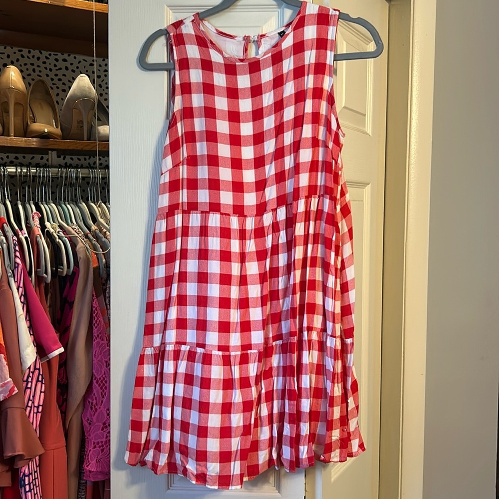 Red Gingham Short Dress. Women Size M